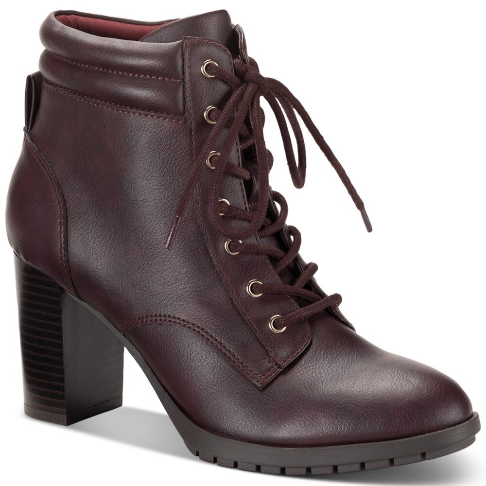 Style & Company Womens Burgundy Lace up Padded Collar Padded Treaded Laurellee A
